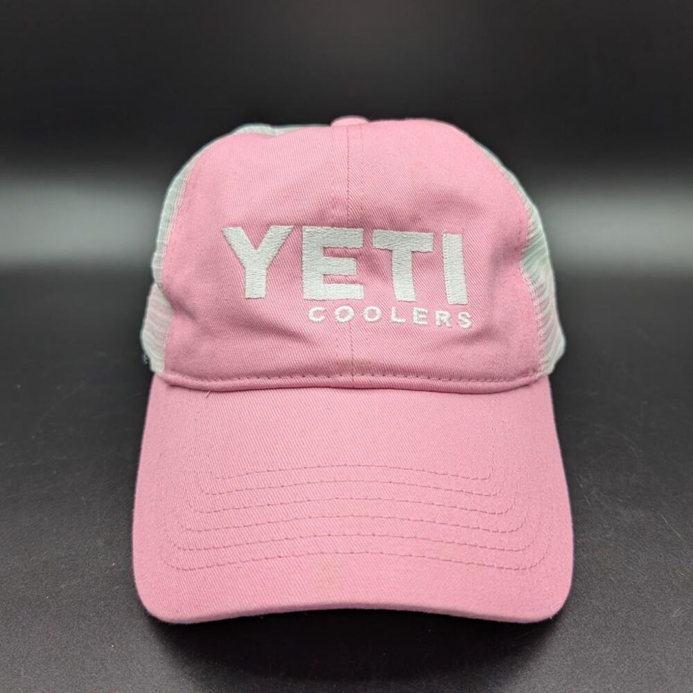 Yeti Coolers Hat Cap Womens Pink White Snapback Trucker Mesh Adjustable Country